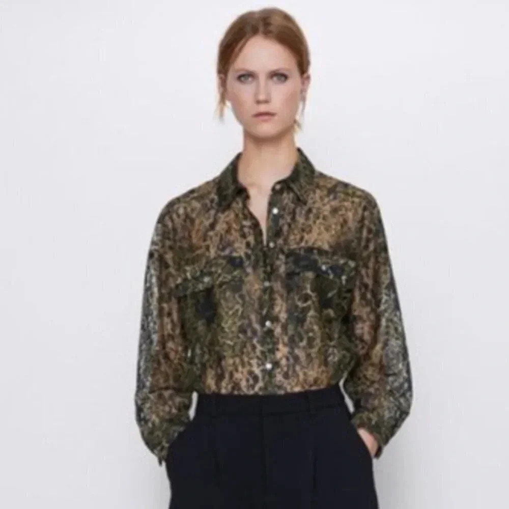 ZARA | ANIMAL PRINT SHEER  SHIRT